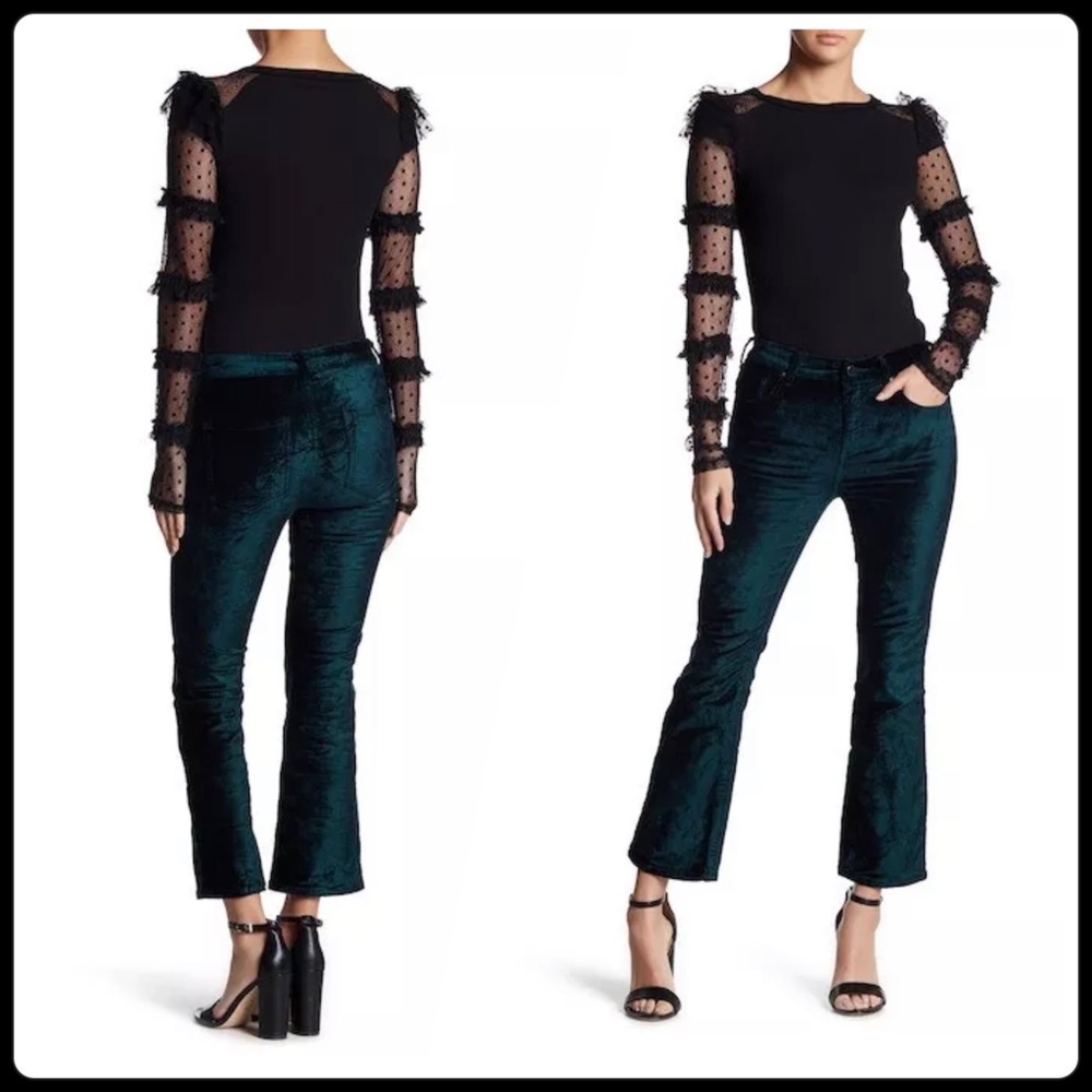 Free People green velvet cropped pants - Picture 4 of 8